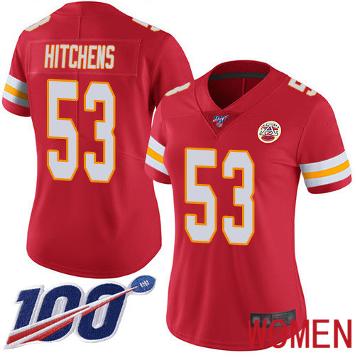 Women Kansas City Chiefs #53 Hitchens Anthony Red Team Color Vapor Untouchable Limited Player 100th Season Nike NFL Jersey